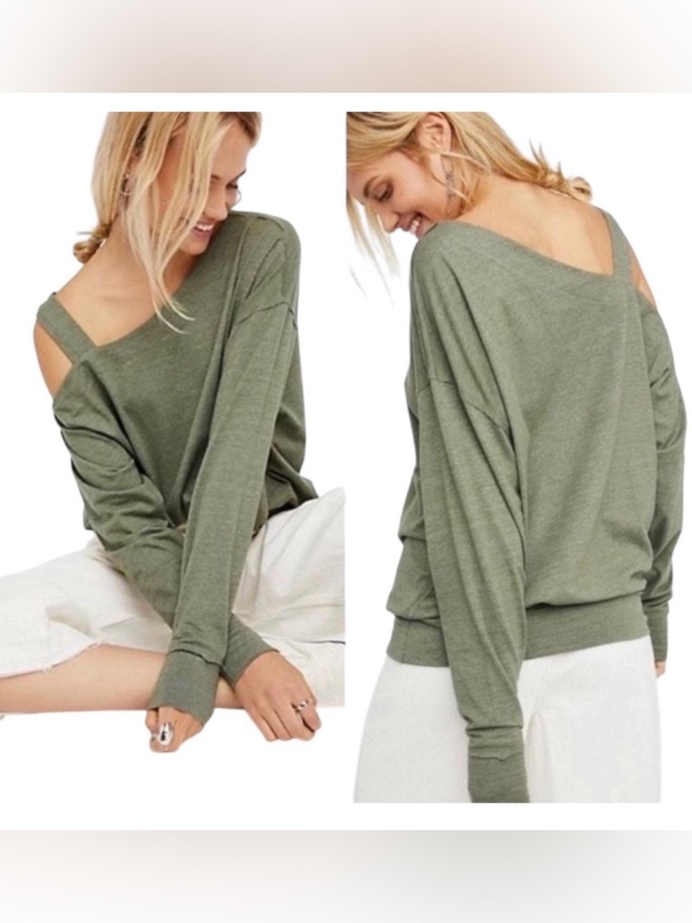 Free People Saratoga Asymmetric Top Oversized Olive Green Women's Size Medium
